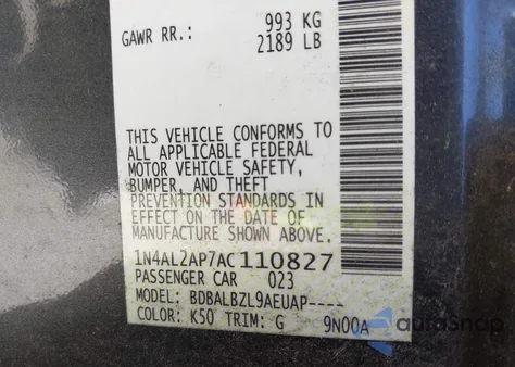 2010 Nissan Altima 2.5 S z USA, uszkodzony, nr VIN 1N4AL2AP7AC110827